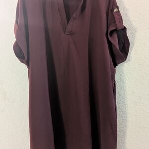 2XL Burgundy V-Neck Tunic Dress